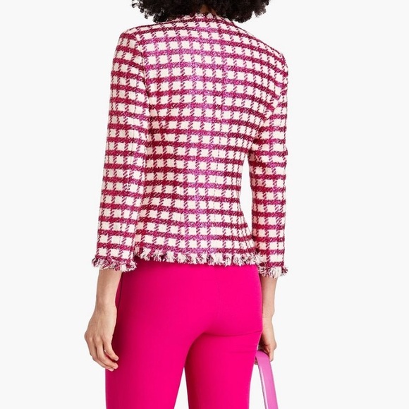 💕HP💕Oscar de la Renta metallic checked wool blend jacket - Picture 3 of 10